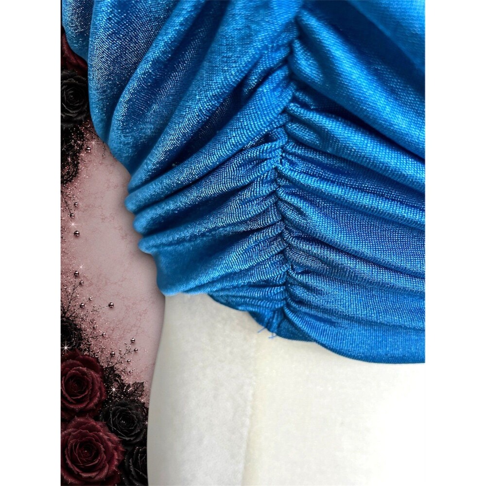 Preowned Blue One Shoulder Ruched Stretch Crop Top Women’s Medium - Picture 6 of 7
